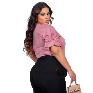 Blusa Plus Size Manga Curta Verão Tule Julia - Tamanho até 52 - BLUSINHA PLUS ROSE