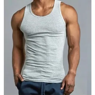 Regata de Algodão Canelada Masculina Americano Fechado - Preto