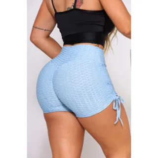 Short Feminino de Treino Premium 3D - Disfarça Celulites e Ajuste Academia Yoga - Azul bb