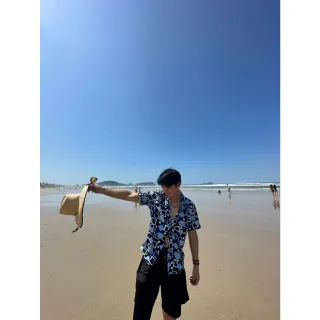 Roupas Casuais Masculinas: Camiseta Estampada de Verão Coco Havaiana - Azul