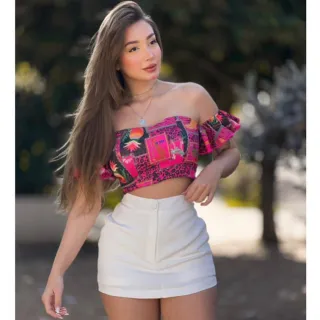 Promoção saia feminino alfaiataria curta cintura alta - Branco