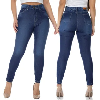 Calça Jeans Feminina Cintura Alta Levanta Bumbum - Kit 3 Unidades - 01 Calça Azul Escuro - 01 Peça