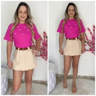 Lançamento: Saia Alfaitaria Curta com Cinto - Nude
