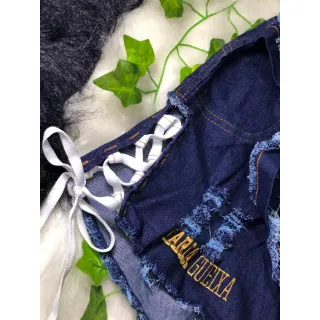 Bermuda Jeans Feminina Vazada com Cadarço - Tendência Verão - JEANS CLARO