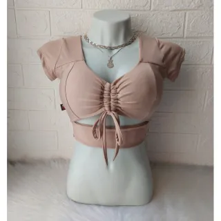 Blusa Manga Curta Cropped Feminino Vazado com Bojo Suplex - Blogueirinha - ROXO FUCSIA