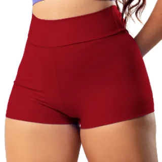 Cós Alto Short Feminino de Poliamida para Academia com Compressão - Vinho
