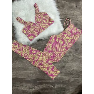 Calça Legging com Top Fitness Conjunto Babado - Preto