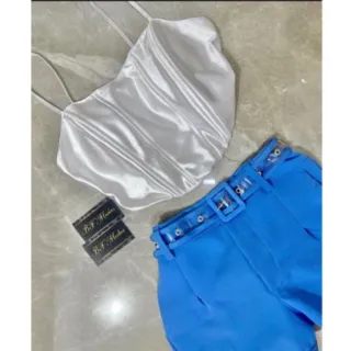 Cropeed Estiloso Malha Prada Com Bojo - Corset de Alça - Preto