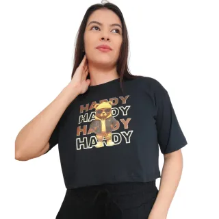 Moda Gringa: Camiseta Cropped em Algodão 100% - MARROM/Gato The Moon