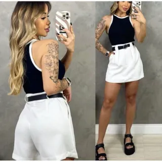 Novidade moda verão: Shorts alfaiataria feminino saia - Bege Escuro