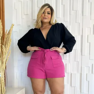 Plus Size Bermuda Alfaiataria Lisa Feminina Elastano 44 ao 58 - Preto
