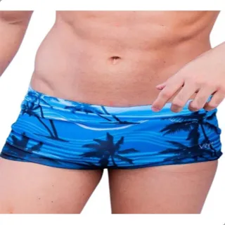 Sungas Adulto Larga Estampada Praia Piscina Boxer Lycra - Azul