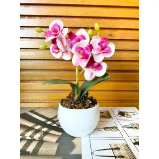 Vaso Decorativo Mini Planta Artificial de Orquídeas - Arranjo - AMARELA