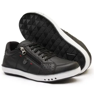 Promoção Sapatênis Masculino Couro Confortável Calce Fácil Ortopédico Zíper - CAFE