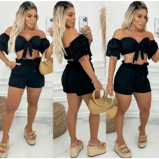 Cropped feminino e short curto conjunto duna - BEJE