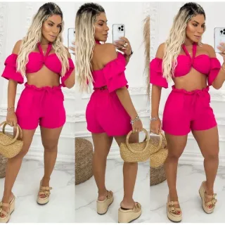 Cropped feminino e short curto conjunto duna - BEJE