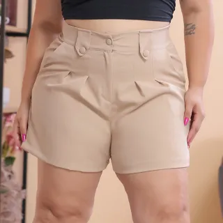 Moda Social Plus Size Alfaiataria Premium G1 G2 G3 - Short Feminino Meio Coxa - caramelo ST2