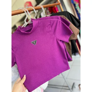 Envio em até 24 horas - Cropped Canelado Prada Feminino Moda Gringa - Roxo