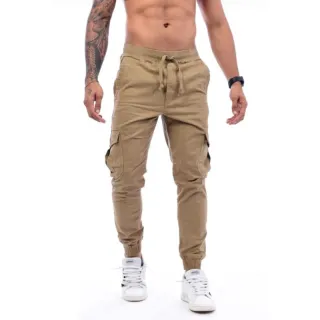 Pronta entrega calça cargo masculina sarja e jeans coloridas com elástico - Verde