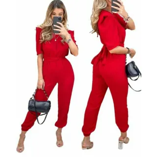 Macacão Manga Bufante Princesa M G GG | Tecido Duna VM16 - Vermelho