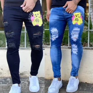 Calças masculinas premium estampadas super elastano skinny destroyed - Calça night on sorriso
