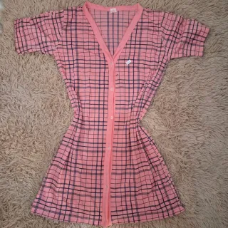 Camisola Aberta Botões Adulto Blogueirinha Liso Camisão - Azul