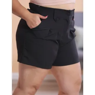 Moda Premium Feminina Plus Size - Short de Alfaiataria Meio Coxa - caramelo ST2
