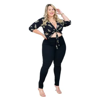 Calça Plus Size Jeans Feminina Cintura Alta com Elastano - 0467