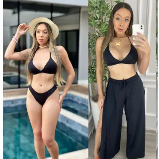 Moda praia feminina: conjunto de biquíni e calça pantalona para saída - KIT ESTAMPA I- ASA DELTA