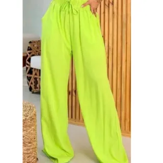 Moda Blogueira: Calça Pantalona Forrada Feminina com Fenda Lateral e Cordão - Tendência Cintura Alta - Preto