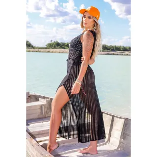 Vestido Elegante Regata Longo com Fenda - Saída de Praia Feminina