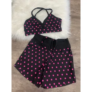 Top cós preto + Short curto - Conjunto Fitness Crossfit - B