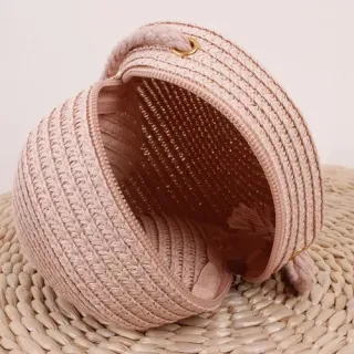 Alça Comprida Bolsa Redonda Pequena Palha Sintética - palha