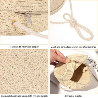 Alça Comprida Bolsa Redonda Pequena Palha Sintética - palha