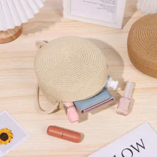 Alça Comprida Bolsa Redonda Pequena Palha Sintética - palha