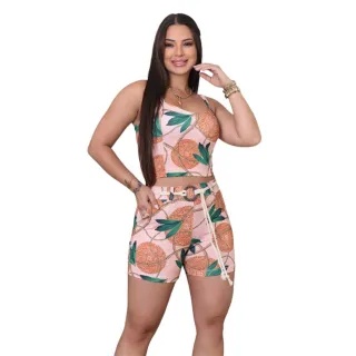Verão Conjunto Cropped Feminino Bojo Short Com - CFC-12