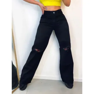 Arrase no visual com atitude! Calça Wide Leg Pantalona Preta - Estilo Destroyed (Código: 505) - 505 - Claro
