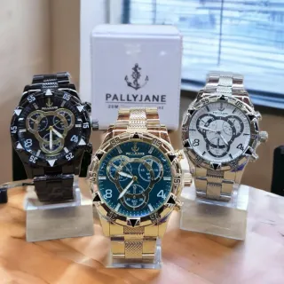 Mod1/4 Pallyjane - Relógio Masculino Prova D´Água - Dourado/Dourado/Azul-Mod4