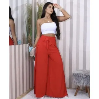 Transpassada Pantalona Envelope Calça - vermelho veste ate 46