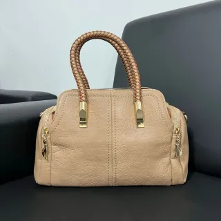 Alça Transversal Bolsa Baú Feminina Média Couro Sintético 3002/3003 - Bege com Caramelo