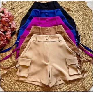 Estiloso Short Feminino de Alfaiataria com Modelagem Cargo - Pink