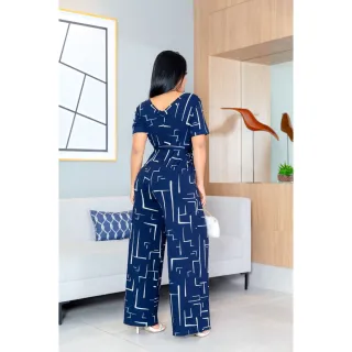 Bolsos Flare Regulável Cinto Pantacourt Longo Feminino Macacão - GEOMETRICO TERRA