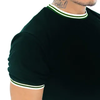 Camiseta Listrada Masculina em Malha de Algodão - Verde musgo