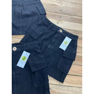 Saia Jeans Cintura Alta Hotpant Feminino - Forma Pequena, Sem Lycra - Saia com ilhós