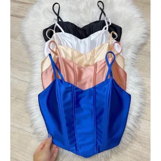 Cropeed Estiloso Malha Prada Com Bojo - Corset de Alça - Preto