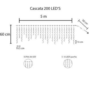 Luzes de Natal em Cascata com 8 Funções, disponível em 5 ou 10 metros e com opção de 200 ou 400 LEDs - LUZ QUENTE