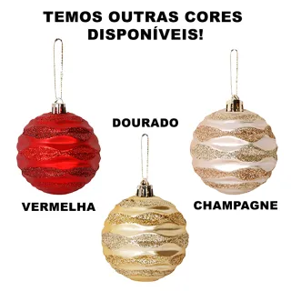 Enfeite Arvore de Natal Bola Grande Vermelha 7cm - Kit com 10 - Kit 10 Diamante Dourado de 7cm