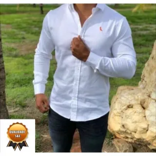 Camisa masculina Reserva clássica lisa manga longa slim fit - Preto