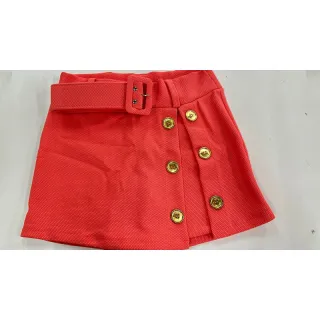 Moda blogueira: Shorts saia de malha pop com botões de luxo e cinto - Pink cinto fivela quadrada