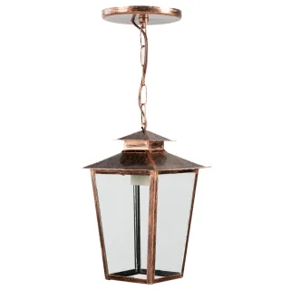 Pendente Colonial Quadrado de Teto Luminária Vidro Transparente - Ouro Velho